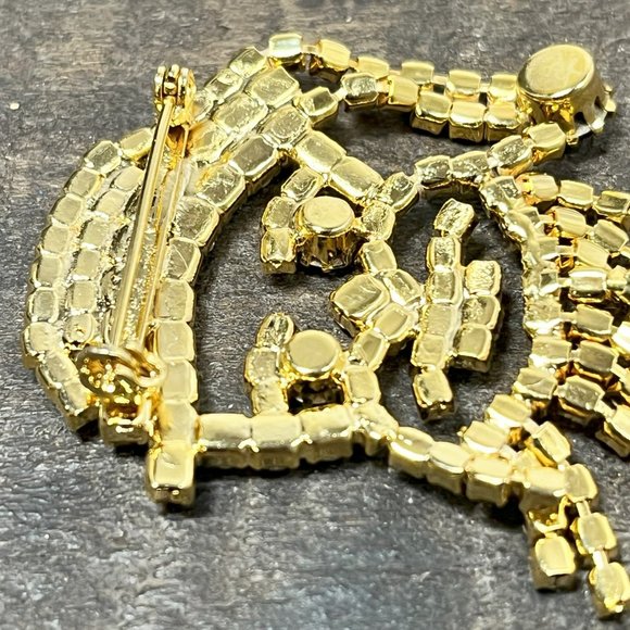 Vintage Santa Claus Brooch Red Black Clear Prong Setting Crystal Rhinestones - Picture 6 of 8